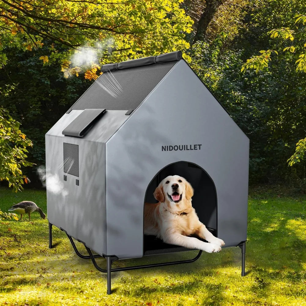 48" Dog House for Outdoor Indoor, X-Large Dog Houses Weatherproof 600D PVC with 8.5" H Textilene Elevated Dog Bed Breathable, Ea