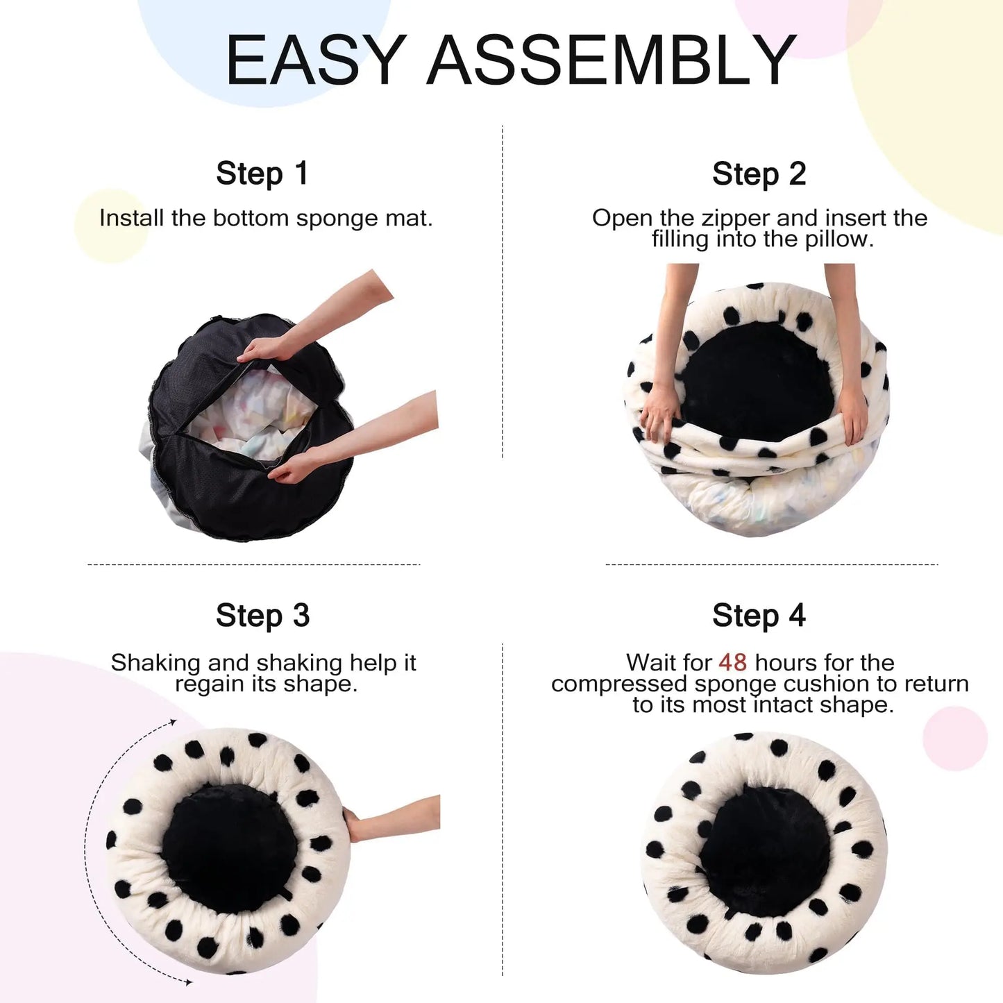 MEWOOFUN Cat Beds Round Washable Bed with Jacquard Shaggy Plush Non-Slip Bottom Calming Pet Bed for Indoor Cat Small Dog