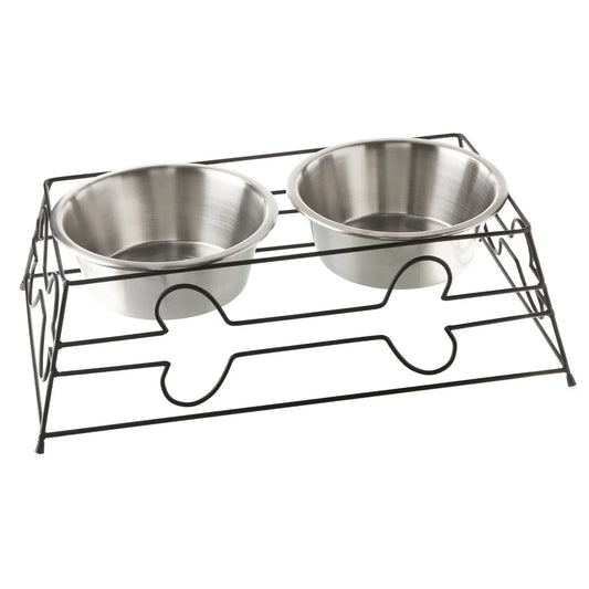Elevated Dog Bowls Set with Dishwasher Safe Metal Bowls Stylish Black Wire Frame Medium Large Pets Easy Cleanup