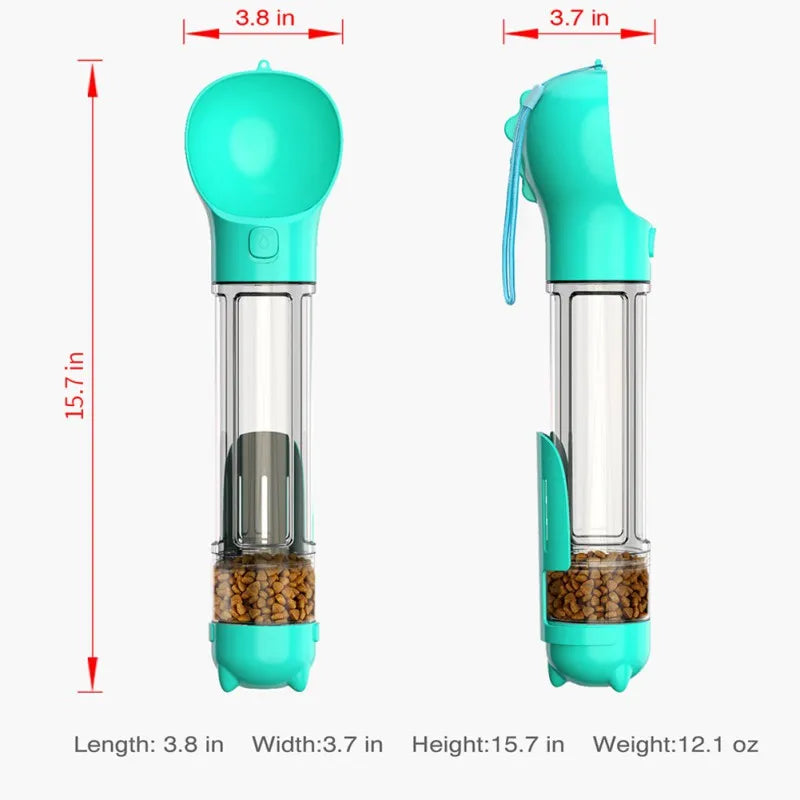 300ml/500ml Dog Water Bottle 4 in 1 Portable Pet Water Bowl Dispenser with Dog Whistle, Pet Travel Water Cup with Food Container