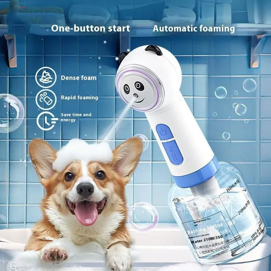 Cute Panda Shaped Pet Bubble Machine Electric Handheld Foam Dispenser for Cat And Dog Bath Grooming Equipment Pets Supplies