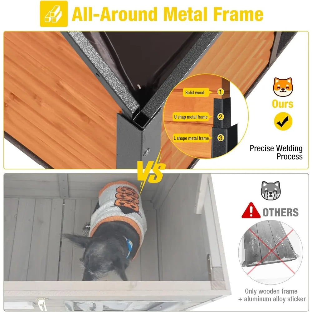 Dog House Outdoor Insulated Large Puppy Kennel with Metal Frame 47.2" L for Medium to Large Dogs Weatherproof with Removable Fl