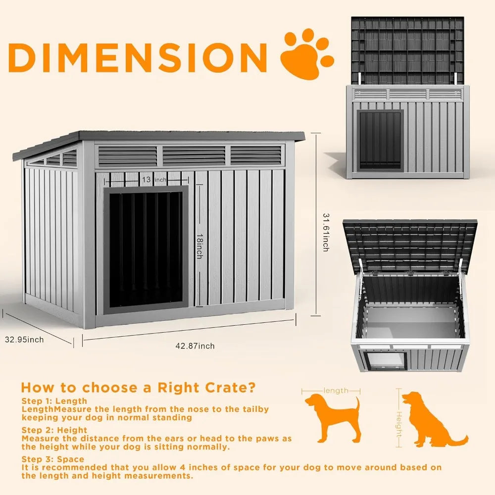 Indoor-outdoor Dog House with Weatherproof Roof and Removable Floor, Spacious Interior, 42.87 * 32.95 * 31.61 Inches