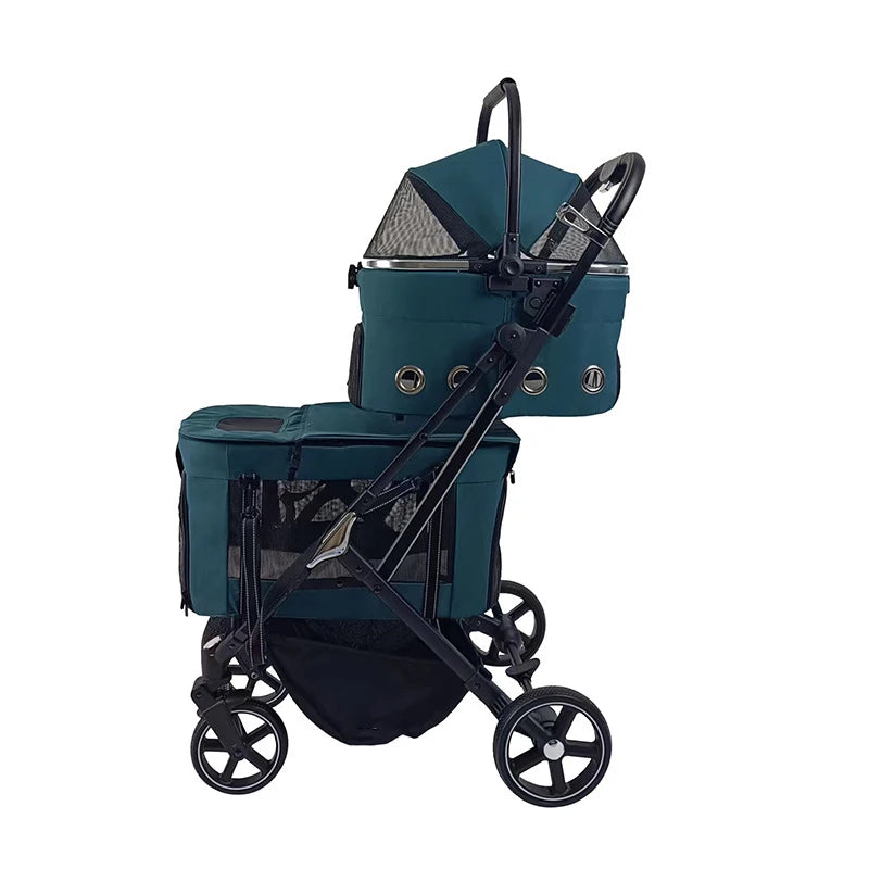 Twin Double Pet Stroller Dog Stroller Luxury 4 Wheels Pet for Two Dogs Cats