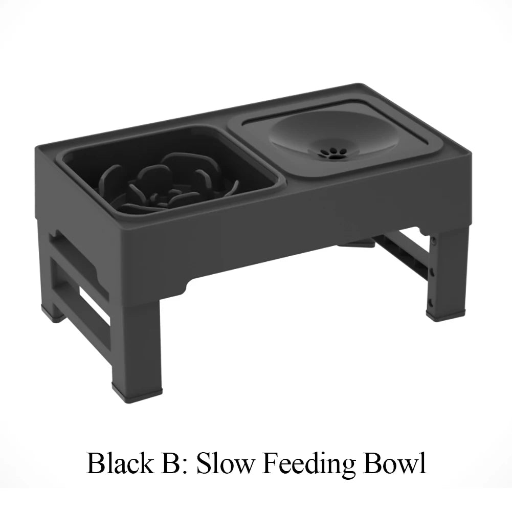 Dog Feeding Station, Adjustable Heights Bowl Stand Feeder Slow Fedding Bowls, Food Water Bowls for Medium Small Cats Dog