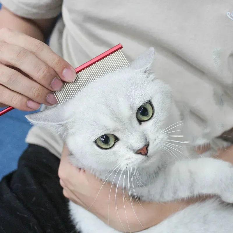 Pet Cat Dog Fine Tooth Comb  Hair Beauty Brush for Pet Cat Dog Stainless Steel Long Handle Comb Supplies