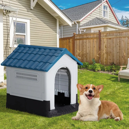 26 inch Plastic Dog House,with Air Vents and Elevated Floor, Insulated Water Resistant Puppy Shelter Kennel Doghouse Pet House