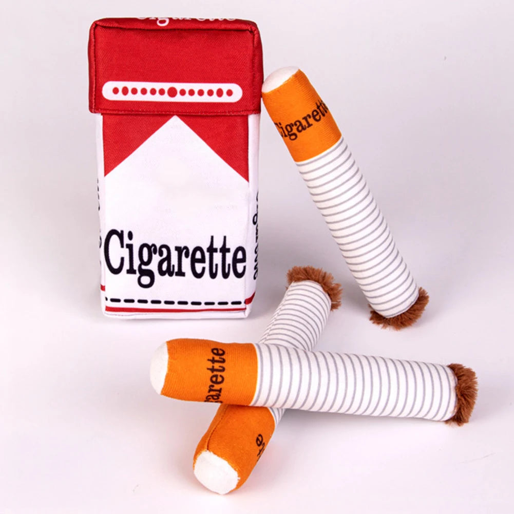 Creative Cigarette Interactive Giggles Dog Toys Funny Plush Chewing Toy with Squeaking Sound Dog Toy Cigaret Box Good Pet Gifts