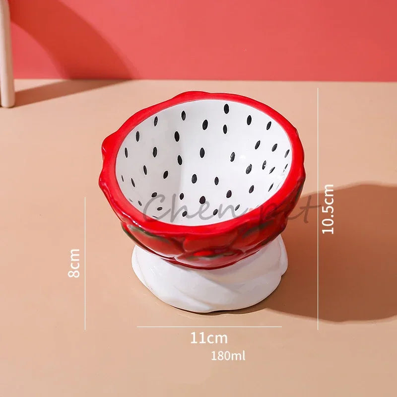 Food Bowl Foot  Protection Fruit Food Ceramic Cat Cat Cat Hand-painted Mouth Series Neck Oblique Bowl Pet Bowl High