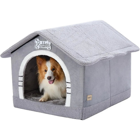 Indoor Dog House with Frame, Large Dog Cave Bed, Insulated Cozy, Suitable for 25-60 lb, Large Plus (30"×26"×25"), Gray