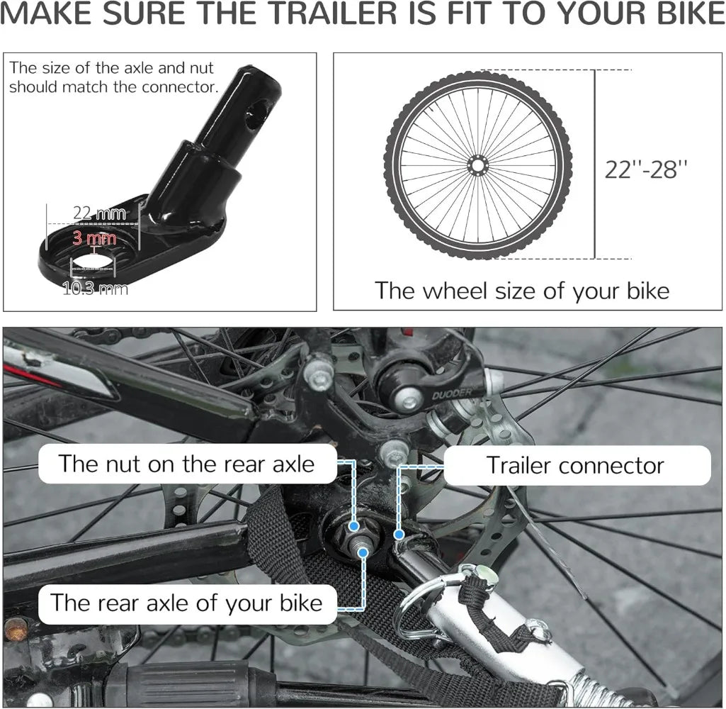 Pet Bike Trailer for Medium Dogs, 29.7 lbs Capacity - Steel Frame & Quick-Release Wheels - Safe Pet Travel with