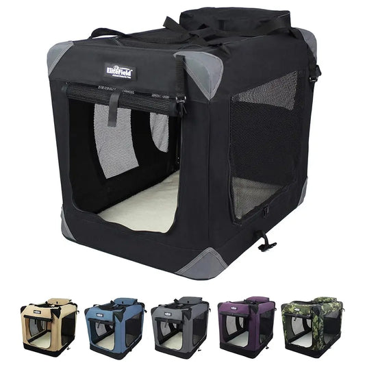 3-Door Folding Soft Dog Crate With Carrying Bag And Fleece Bed (2 Year ), Indoor & Outdoor Pet Home (42"" L X 28"" W X 32"" H,