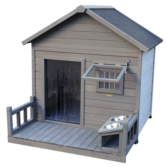 Large balcony doghouse, wood asphalt roof dog house , weatherproof large dog house,Complimentary a good cleaning mat