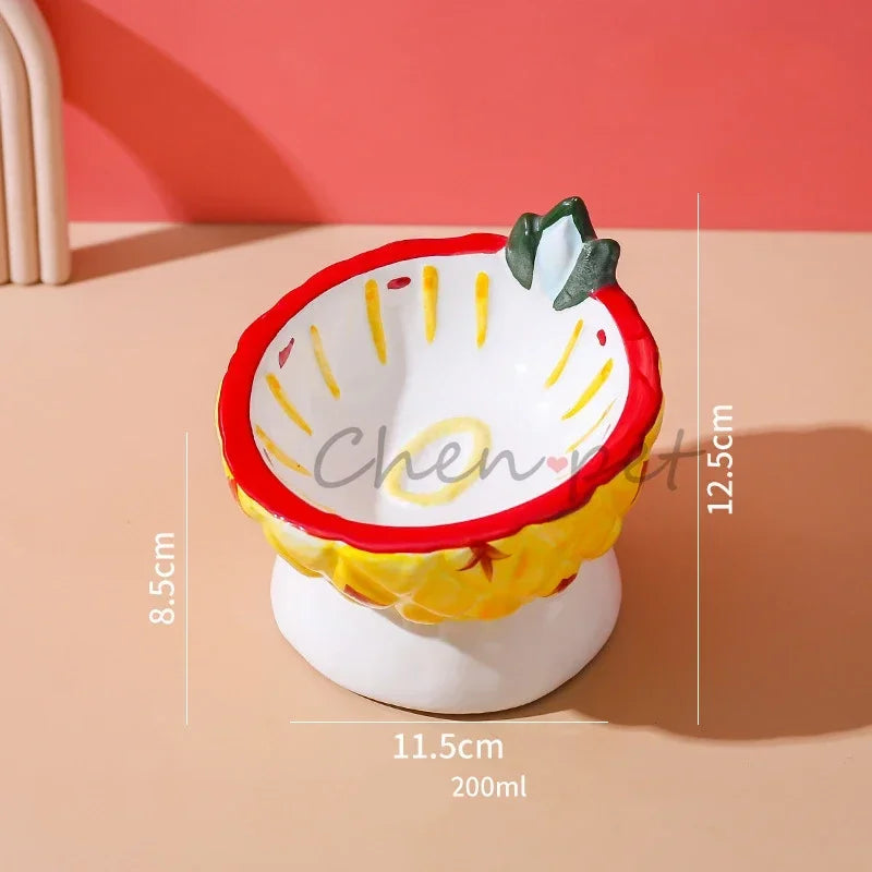 Food Bowl Foot  Protection Fruit Food Ceramic Cat Cat Cat Hand-painted Mouth Series Neck Oblique Bowl Pet Bowl High