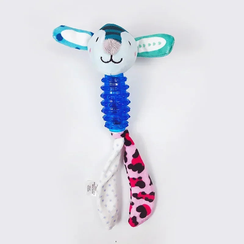 Dogs Toy with Rubber Body Molar Stick Cartoon Animal Shaped Doll Plush for Dogs Interactive Training Pet Doll Chew Toy Supplies