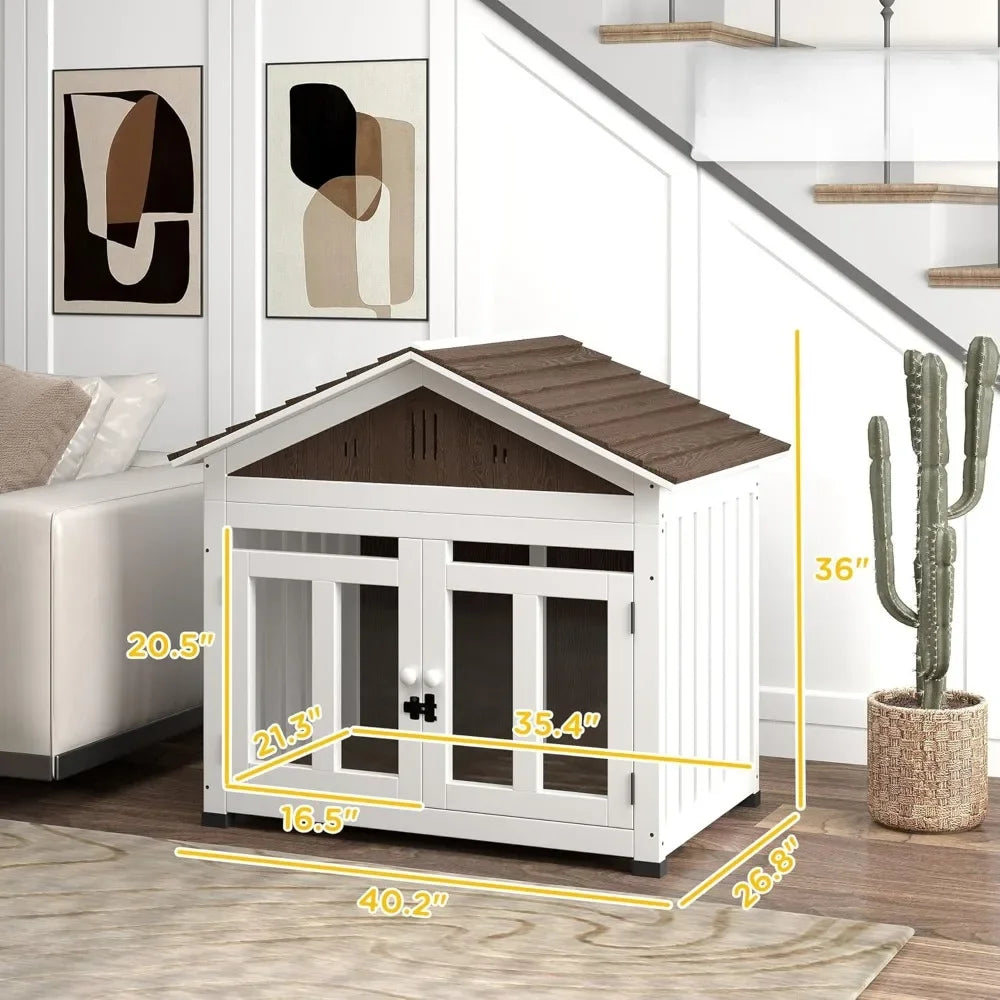 40" Wooden Dog House - Indoor/Outdoor Kennel w/Air Vents & Removable Floor