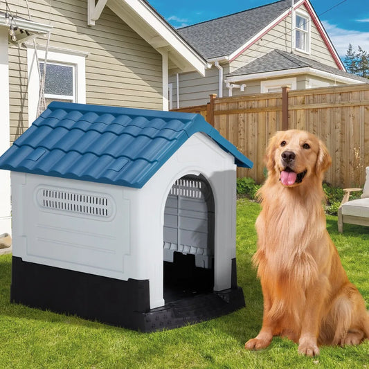 26 inch Plastic Dog House,with Air Vents and Elevated Floor, Insulated Water Resistant Puppy Shelter Kennel Doghouse Pet House