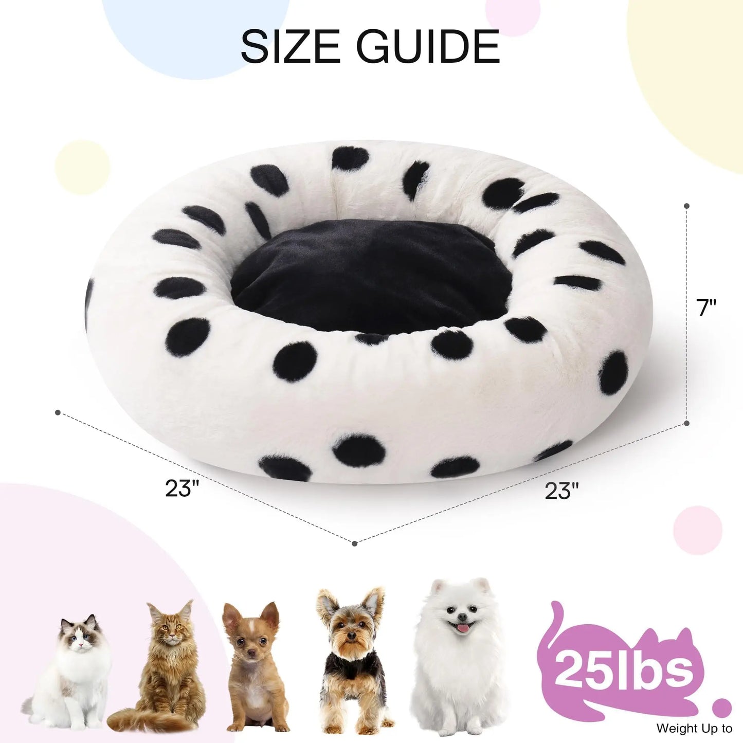 MEWOOFUN Cat Beds Round Washable Bed with Jacquard Shaggy Plush Non-Slip Bottom Calming Pet Bed for Indoor Cat Small Dog
