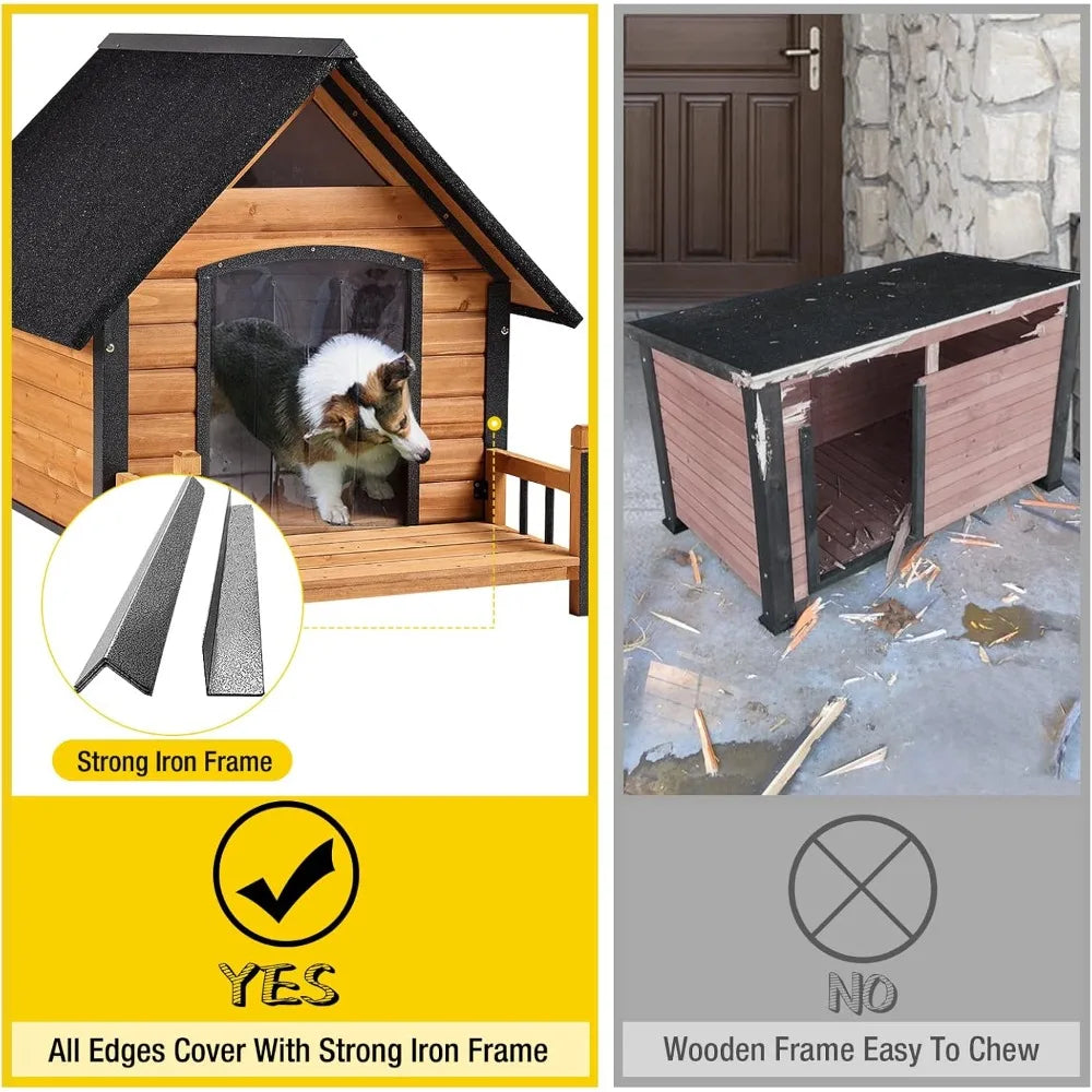 Outdoor Dog House, Waterproof Puppy Shelter Indoor Doghouse with Elevated Floor, Anti-Bite Design Dog Home for Small Medium Dogs