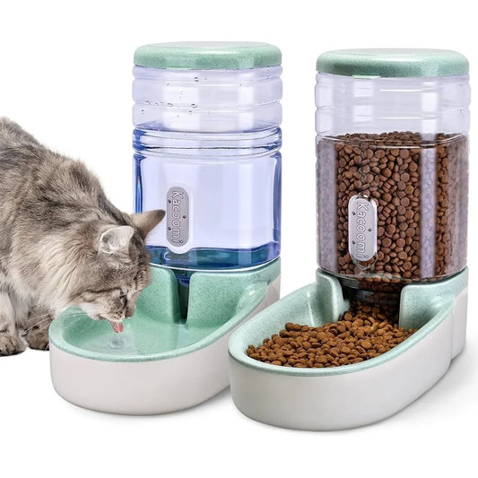 Automatic Pet Feeder and Water Dispenser Set Gravity Food Bowl Small Medium Dog Cat Puppy Kitten with Large Capacity
